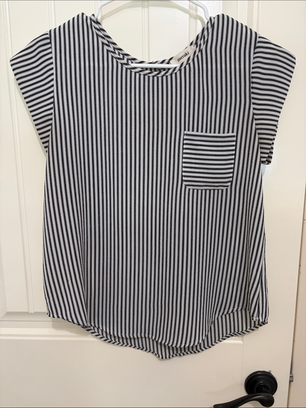 Striped Cap Sleeve Blouse in Black and White by Meraki